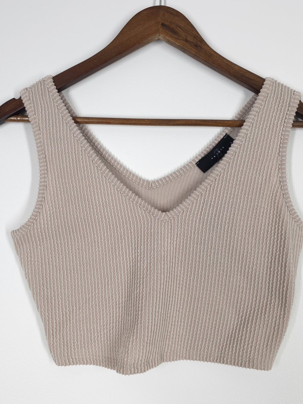 21 Saints Women’s Beige Ribbed Knit Cropped Tank Top Size L NWT